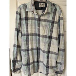 Flag & Anthem Mens Large Plaid Shirt Button Down Long Sleeve Blue Western